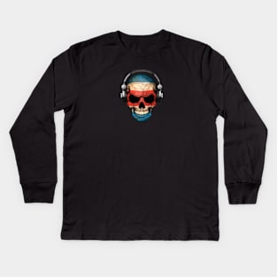 Dark Skull Deejay with Costa Rican Flag Kids Long Sleeve T-Shirt